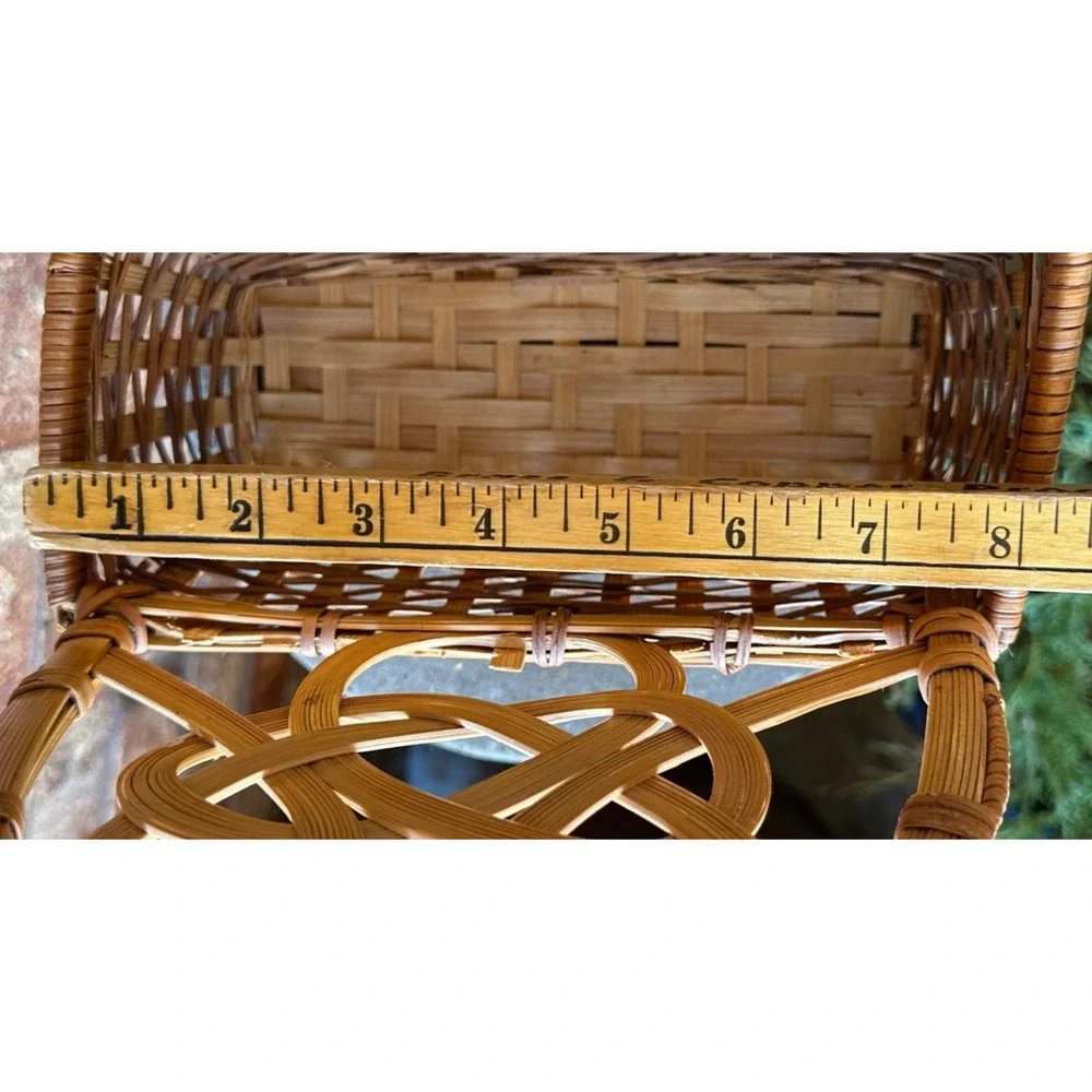 Vintage Woven Rattan Wall Hanging Pocket Basket Boho Wicker Storage Organizer
